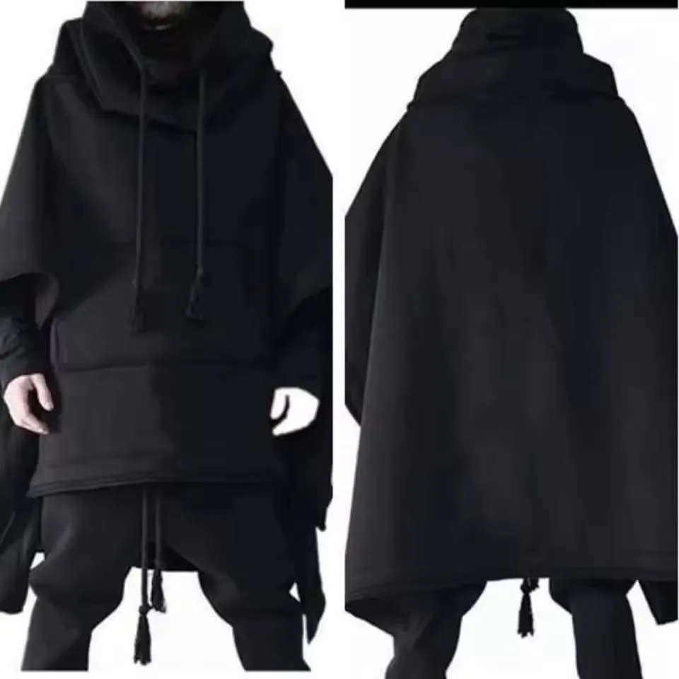 5XL Mens Autumn Cape Mid - Length Irregular Cloak Sweatshirt Streetwear Fashion Dark Gothic Outdoor  Top Men's Clothing