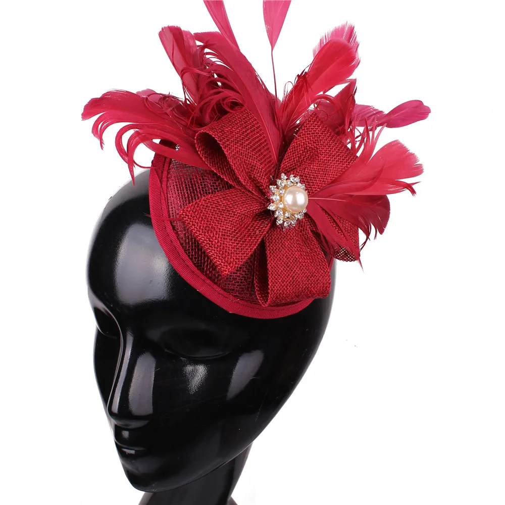 Elegant Bride Wedding Hat Fascinator Feather Flower Women Chapeau Cap With Hair Clip For Bride Marriage Headwear Occasion Party