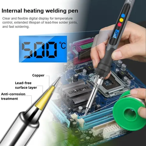 가정용 용접 수리 납땜 인두, 디지털 온도 표시, 버튼 온도 조절, 내부 가열 용접 펜