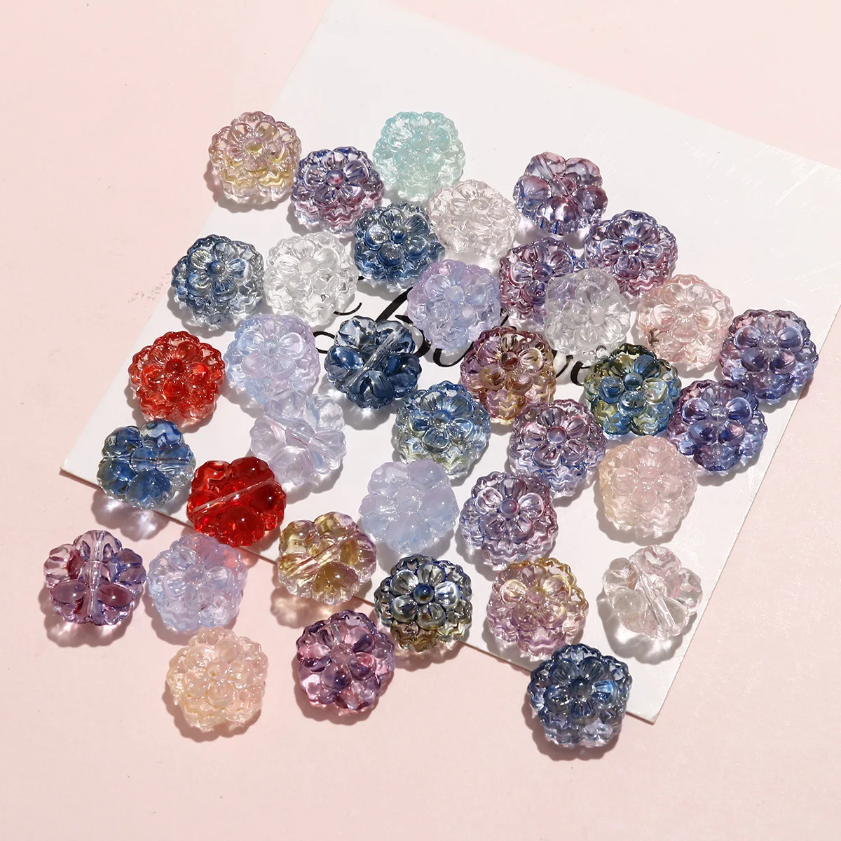 Wholesale 100pcs/lot 15mm color print cartoon flowers shape glass beads diy jewelry earring/bracelet/garment accessory image 4
