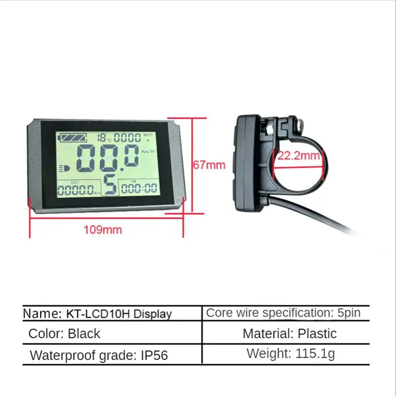 【ad10~】-display-kt-lcd10h-per-ebike-con-connettore-sm-a-5-pin-24v-36v-48v-per-kit-controller-kt-parti-per-ebike
