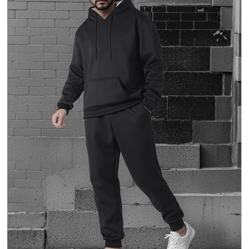 

Зимний флисовый утепленный мужской спортивный комплект европейского размера из двух предметов, термокостюм с капюшоном, повседневный спортивный костюм большого размера, забавный костюм