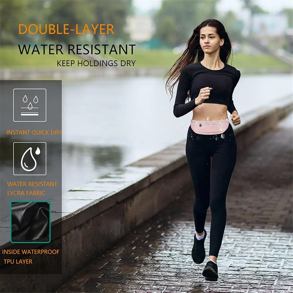 محفظة حقيبة الخصر الرياضية الوردية من ABXHA وجيب الهاتف داخل حقيبة الخصر بشريط عاكس للمشي لمسافات طويلة وركوب الدراجات