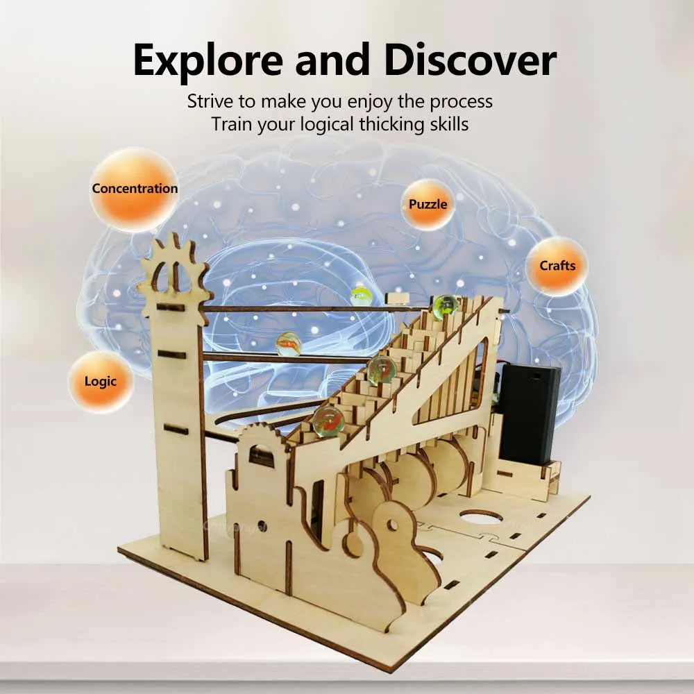 3D Wooden Puzzle Marble Run IY Model Kit Jigsaw Ducational Toys Steam Science Experiments Runs Gift for Kids Adults Teens