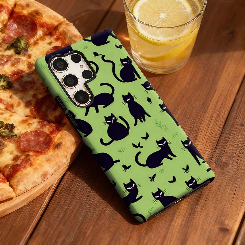 حافظة هاتف Cat Squad لهاتف Samsung Galaxy S25 Ultra S24 S23 Ultra Plus غطاء خلفي بطبقة مزدوجة مقاوم للصدمات