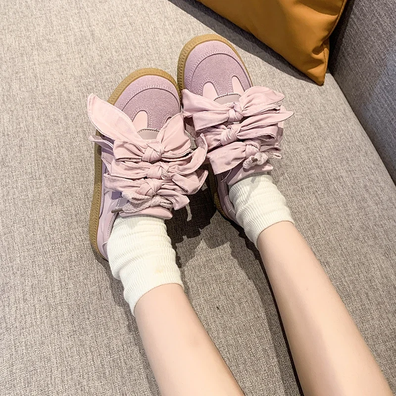 Spring Autumn New Women's Vulcanize Shoes Flat Sole Bow Lace-up Forrest Gump Shoes Leisure Retro Suede Sweet Zapatillas De Mujer