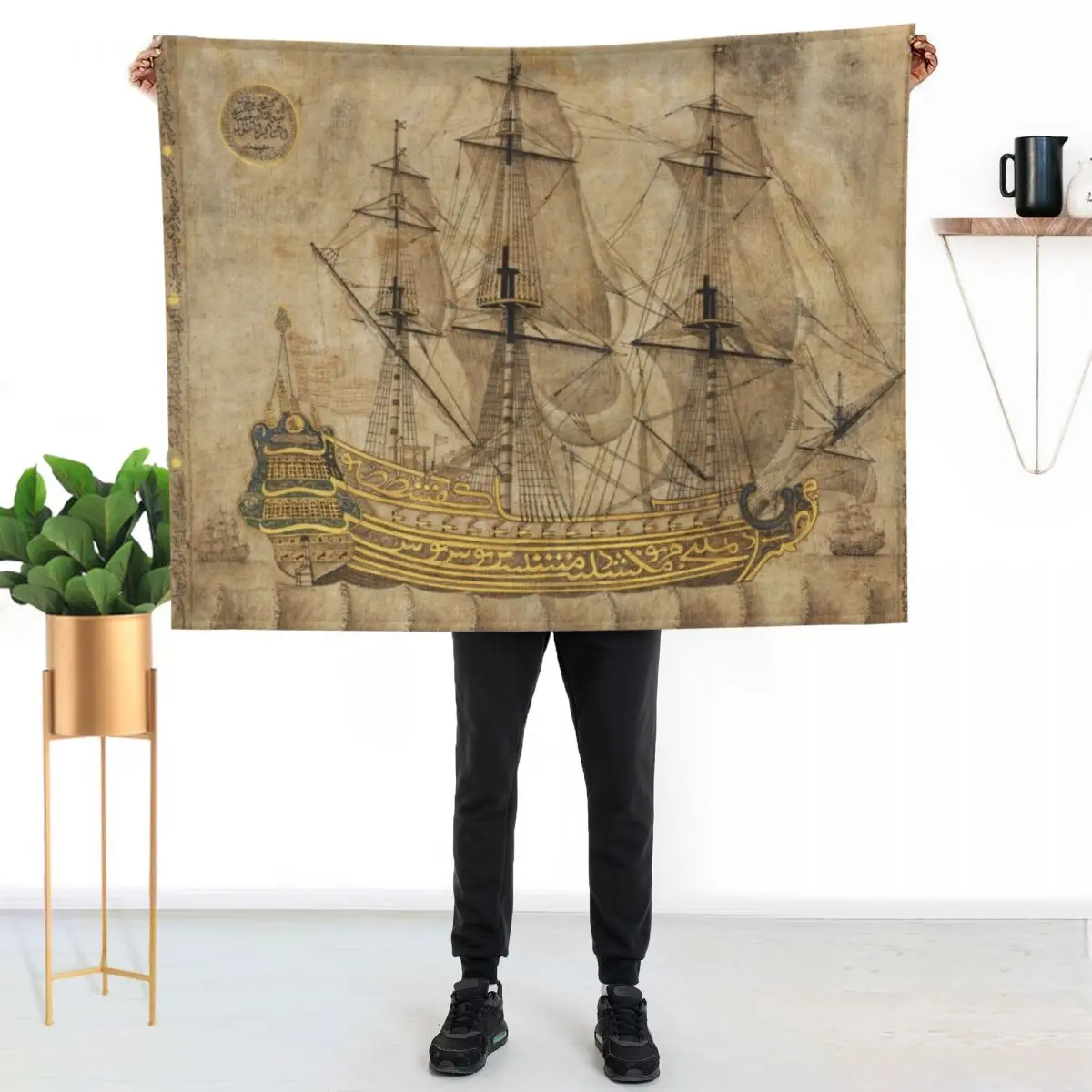 Calligraphic Galleon 'Abd al-Qadir Hisari Date: dated A.H. 1180/ A.D. 1766–67 Medium: Ink and gold on paper Throw Blanket