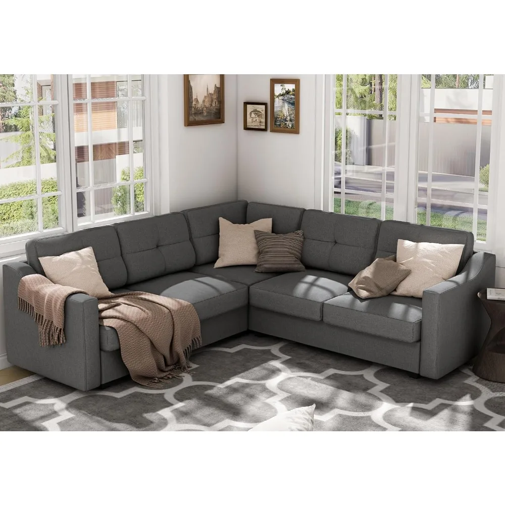 Convertible Sectional Sofa, L Shaped Couch 5-Seat Sofas for Living Room, Small Apartment, Reversible Sectional Couch (Dark Grey)