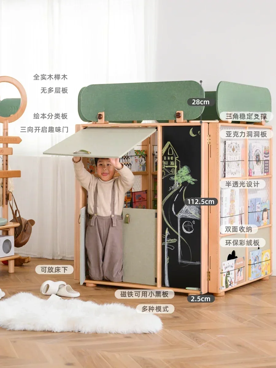 Newsstand picture book house, all solid wood bookshelf, reading corner game house, storage bookshelf under the bed