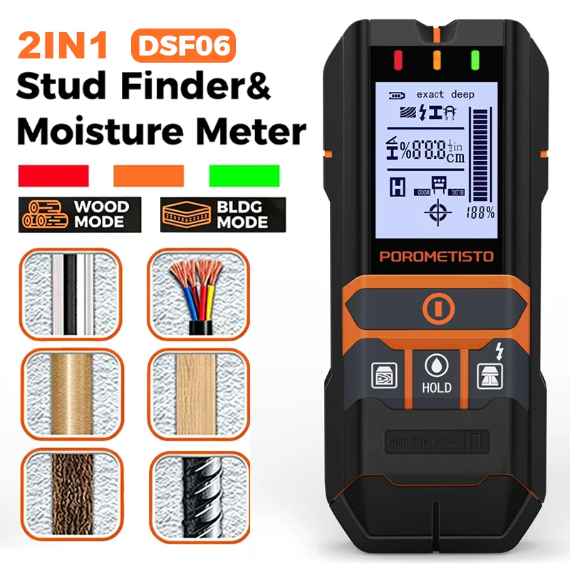 2IN1 Stud Finder Wall Scanner Detector Wood Moisture Meter Stud Metal Detection Humidity Tester Multifunction Measuring Tools