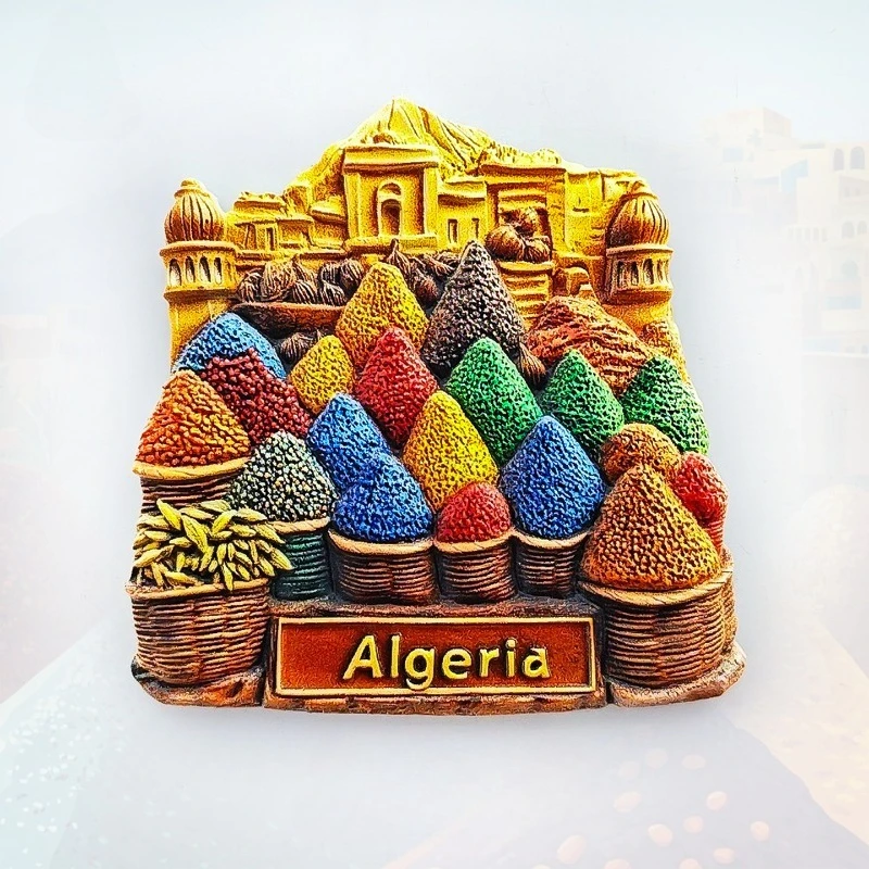 Algerian Spice Market Fridge Magnet - 3D North African Souvenir Colorful Souk Decor Unique Sahara Gift