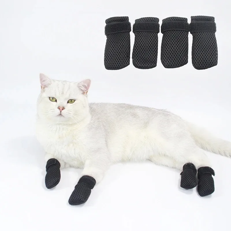4 Pcs Cat Socks Anti-Scratch Anti Skid Protective Cats Shoes Elastic Soft Fabric Non-Slip Kitten Foot Cover Pet Supplies