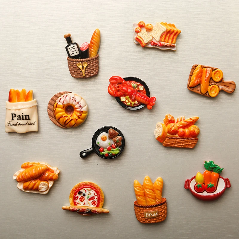 مجموعة مغناطيس الخبز الأمريكي الممتاز 1/5/6/12 قطعة؛ ملصقات ثلاجة طعام صغيرة من الراتنج لديكور المنزل