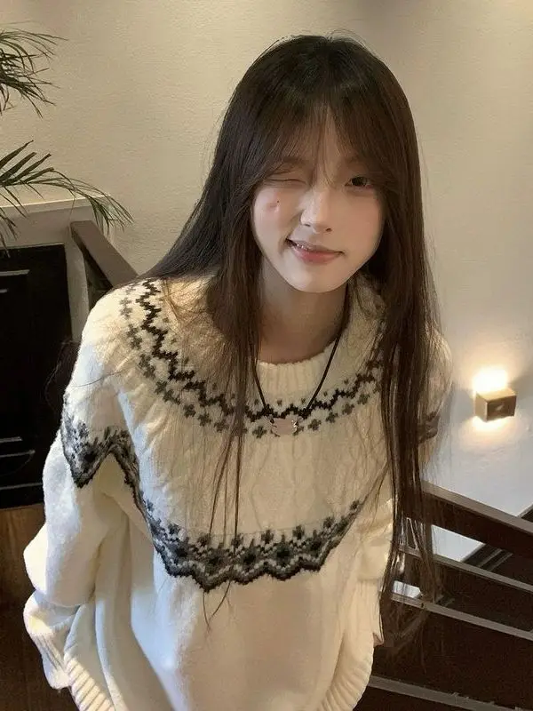 

Серия Fell Island, осенне-зимний вязаный свитер, мягкий, уютный, круглый, с вышивкой цвета, Blo Base, вязаный, универсальный...