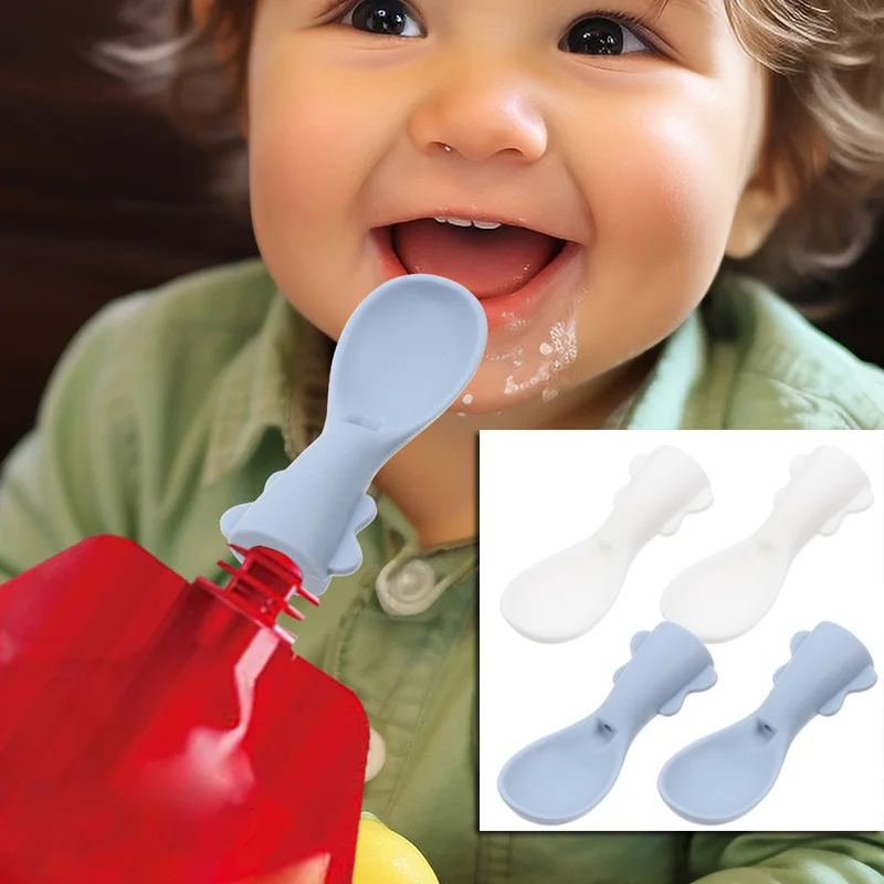 

4 Pcs Baby Bag Spoon Set Supplies Food Pouch Squeeze Training Scoops Replace Feeding Silicone Food Pouch Attachment Grade