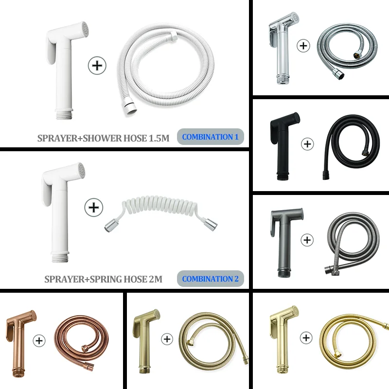 

High quality Toilet Shower Bidet Spray Gun Faucet Sets Wall Mounted Metal Brass For Bathroom Toilet Spring PVC SS Hose