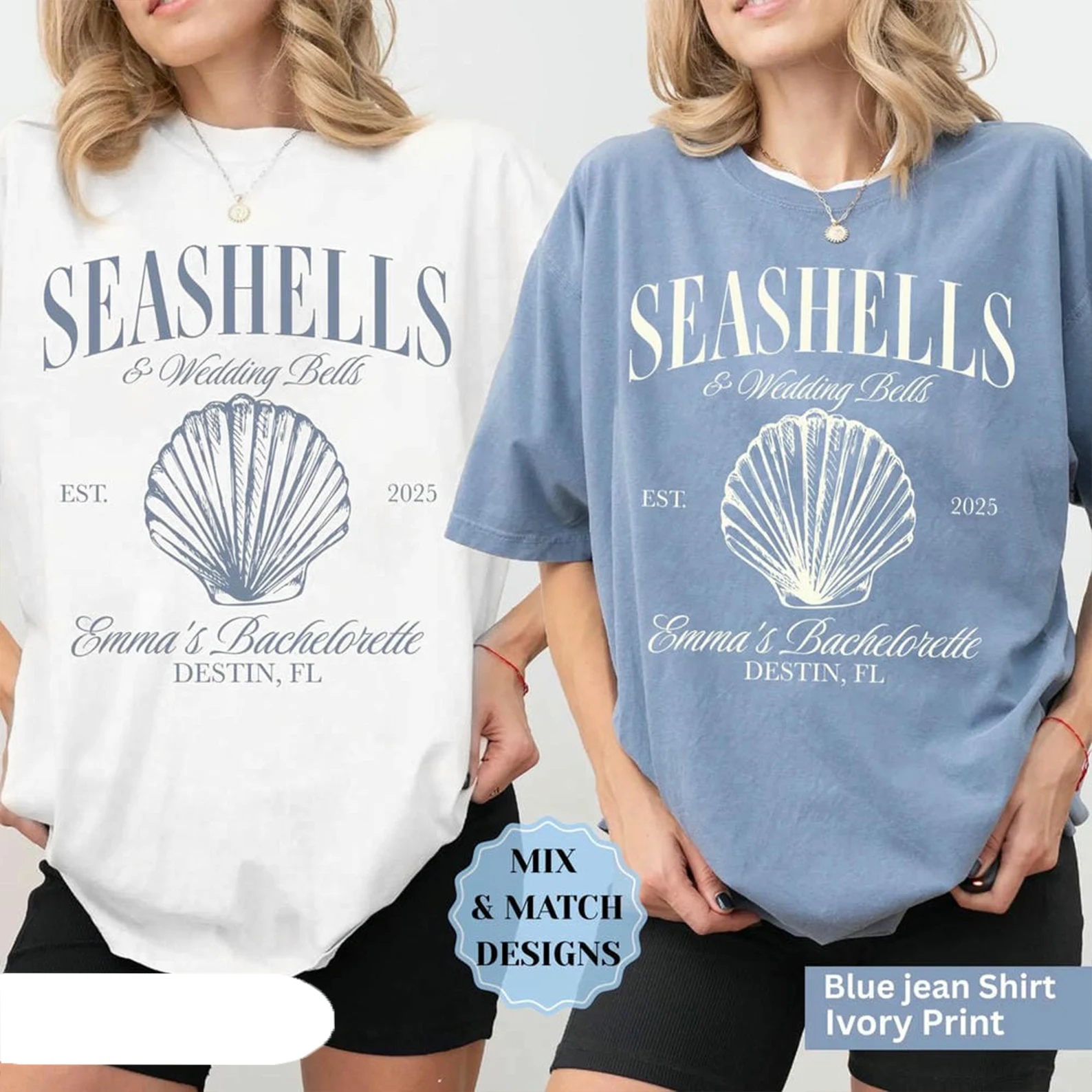 Personalized custom T-shirt Seashells and Wedding Bells Graphic Tee Women Y2K Beach Coastal Bachelorette Shirt Vacation Top