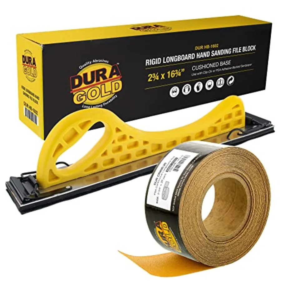 

Pro Series Longboard Hand Sanding File Sander Block - Hook and Loop Backing and PSA Backing Adapter Pad and 800 Grit PSA Longbo
