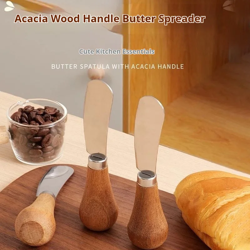 Cuchillo para mantequilla con mango de madera, cuchillo para queso de acero inoxidable, mini espátula para mermelada, mantequilla de cacahuete, pan, cocina y comedor.