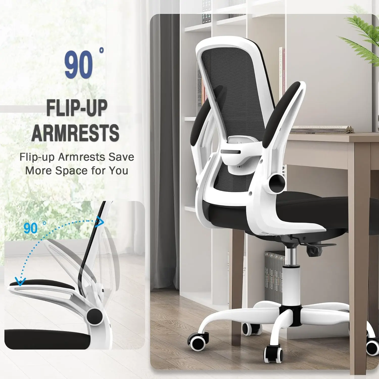 Office Chair, Ergonomic Desk Chair with Adjustable Lumbar Support, High Back Mesh Computer Chair with Flip-up Armrests-BIFMA