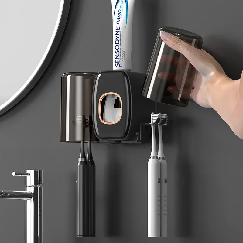 Creative Automatic Toothpaste Dispenser Bathroom Accessories Wall Mount Lazy Toothpaste Squeezer Toothbrush Holder Set