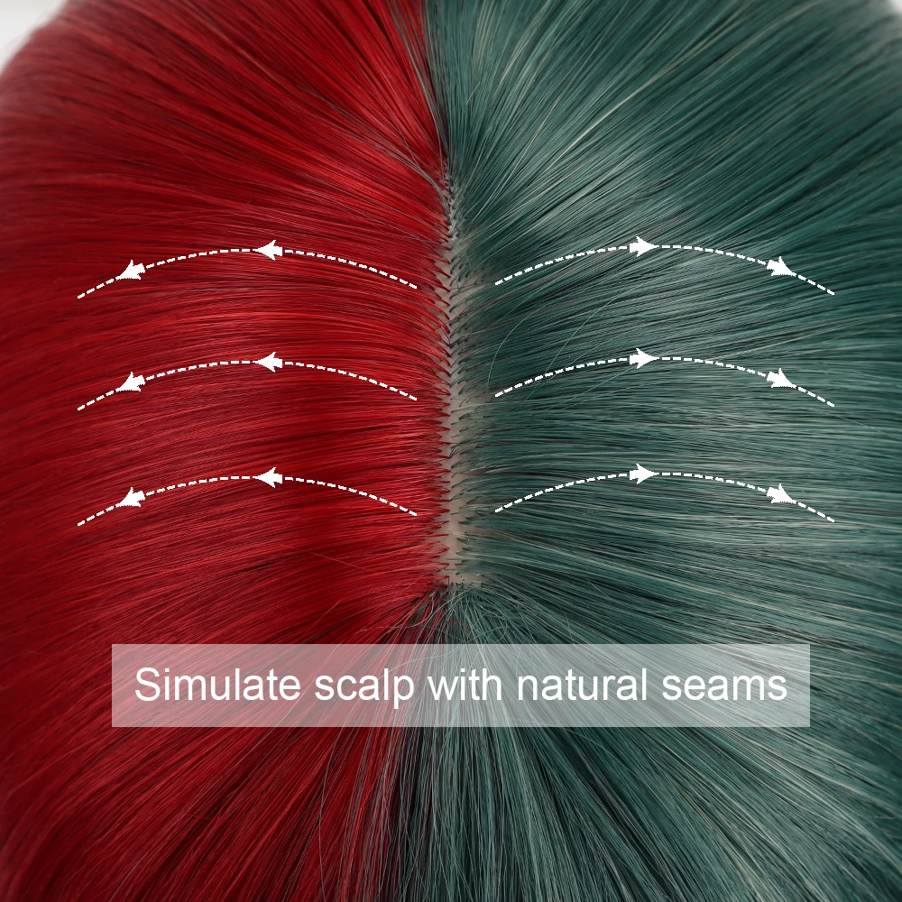 Pelucas sintéticas cortas y rectas para mujer, cabello rojo y verde con flequillo, Material resistente a altas temperaturas, Cosplay, navidad