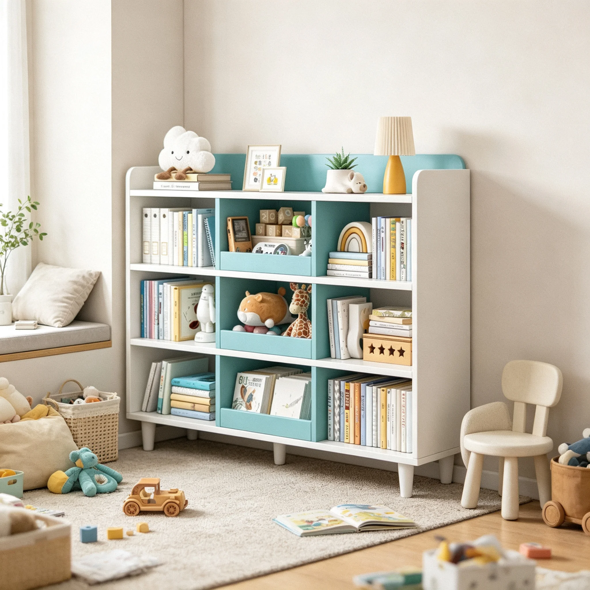 AOLIVIYA Kids Floor Bookcase Storage Rack Shelf Desk Library Cabinet For Toys Books Display