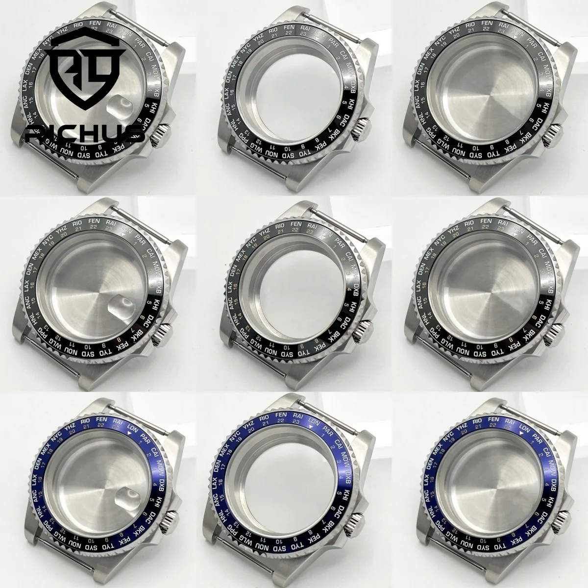 RICHUS 40mm silver watch case sapphire glass fit NH34 NH35 NH36 ETA2824 PT5000 Miyota8215-DG movement