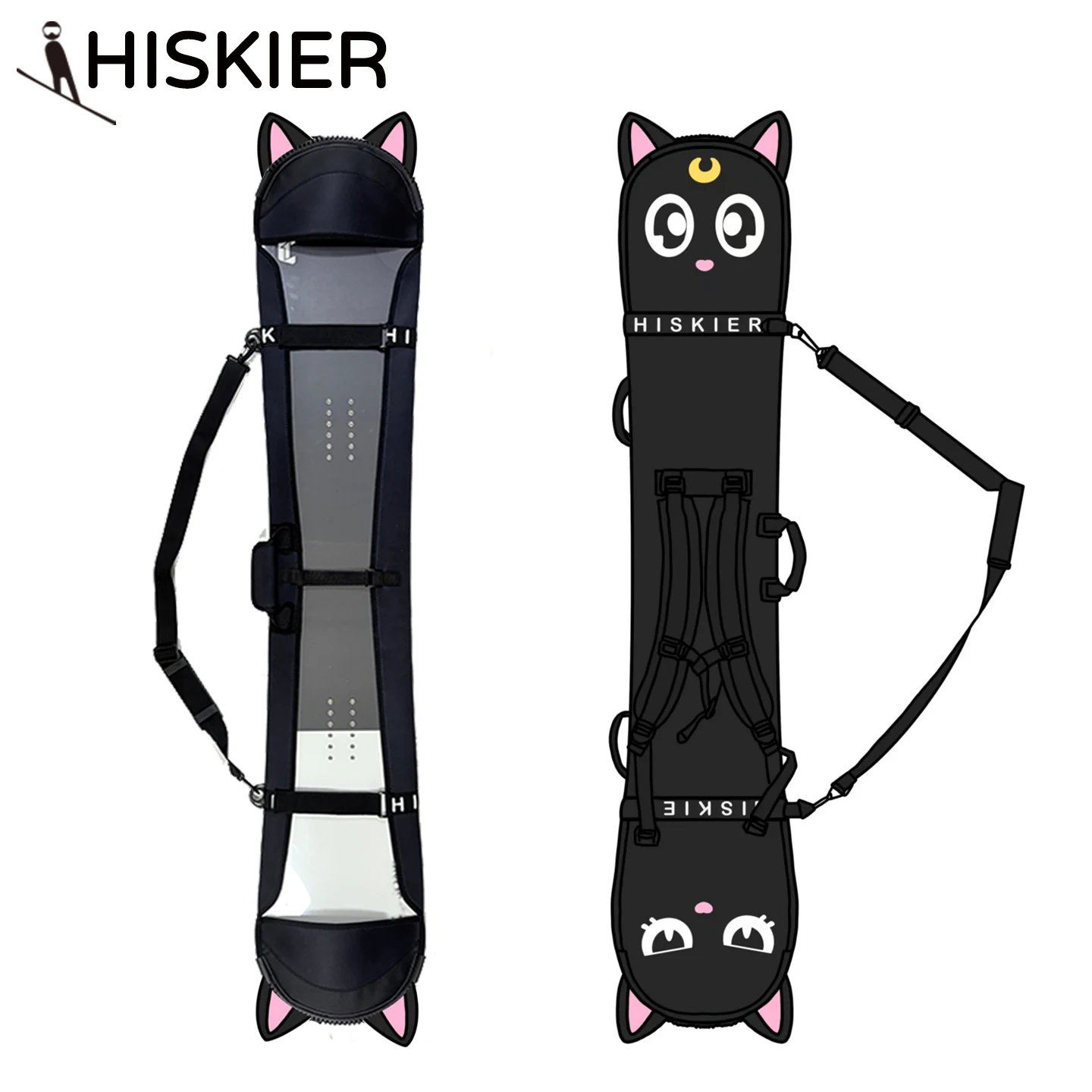 HISKIER Snowboard Edge Guard Case with Single/Double Shoulder Straps and Handle for Adults and Kids, Cartoon Ski Bag
