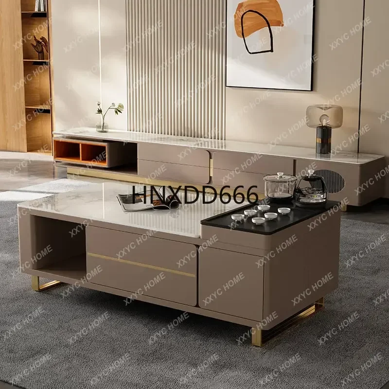 Light Luxury Modern Minimalist Stone Plate Coffee Table TV Cabinet Combination Living Room Coffee Table Tea Table One