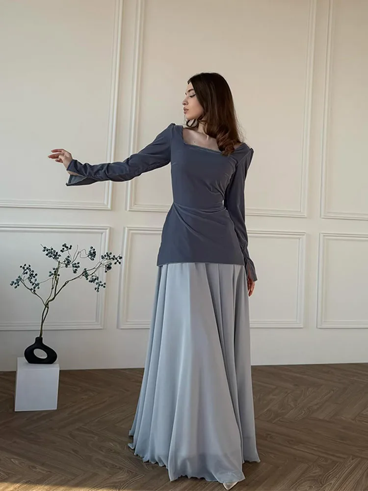 

Элегантное бархатное вечернее платье макси с квадратным воротником, тонкое вечернее платье с длинными рукавами, платье для свадебной вечеринки знаменитостей, длинный халат 2025