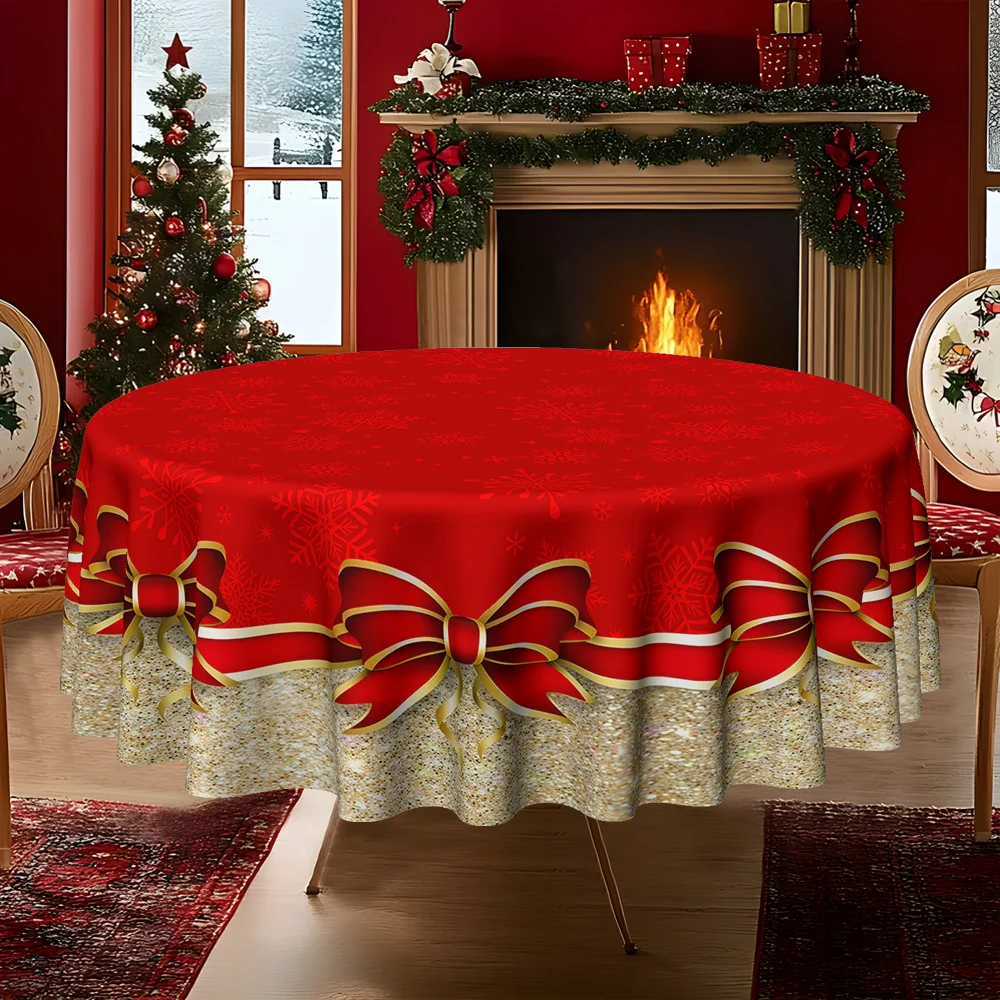 1 2D print, bohemian flat print round tablecloth with Christmas theme