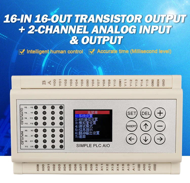 CHINGJUN 16-in 16-out Transistor Output PLC 2AI 2AO 0-10V 0-20mA DC24V PLC for Analog Sensors