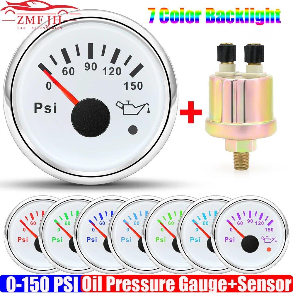 

Car Waterproof 2"52mm Oil Pressure Gauge+Sensor 7 Color LED 0~150PSI Oil Press Meter with Flash Alarm Boat Yacht 12V24V Custom