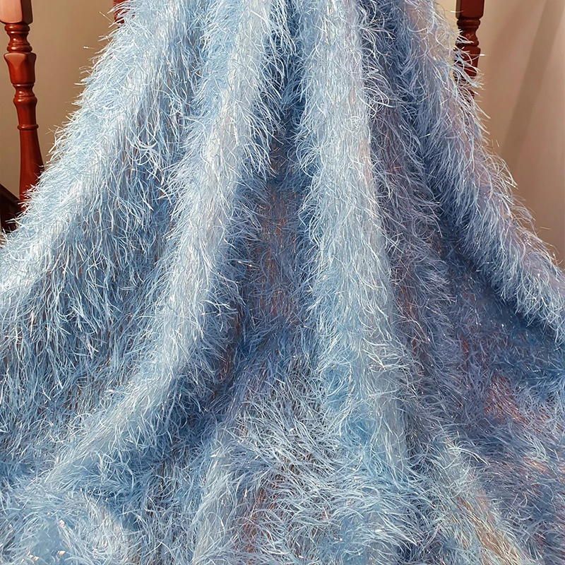 Artificial Feather Fabric for Designer Prom Ball Gown Dress Wedding Costumes DIY Sewing 1 Yard Soft High-Grade Flowing Fabric