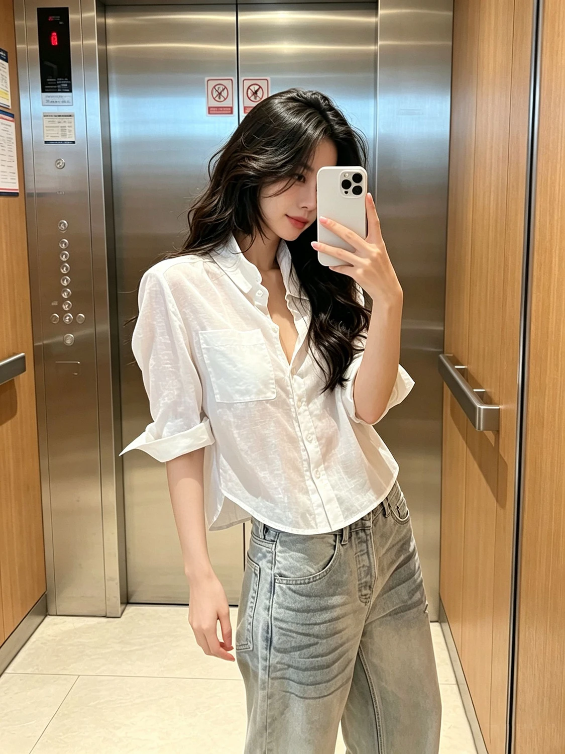 Ladies Casual Short Sleeve Shirt Loose Fit Sun Protection Top Thin Style Artistic Roll up Sleeve Female Loose Leisure Autumn Top