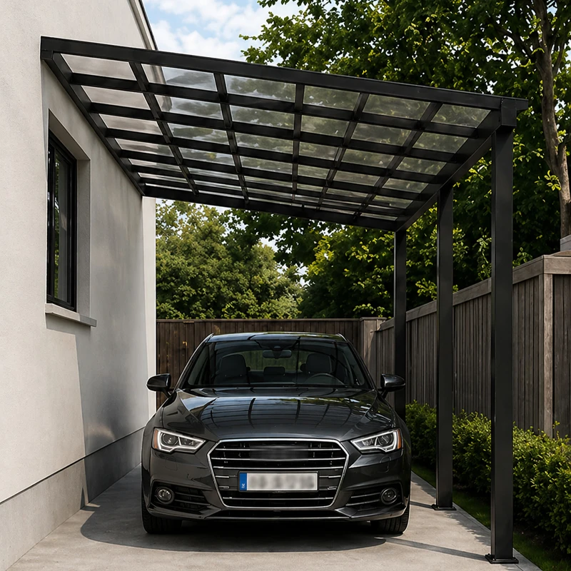Modern Aluminum Carport for Villa Outdoor Parking Canopy with Waterproof UV-Resistant Polycarbonate Roof Minimalist Durable