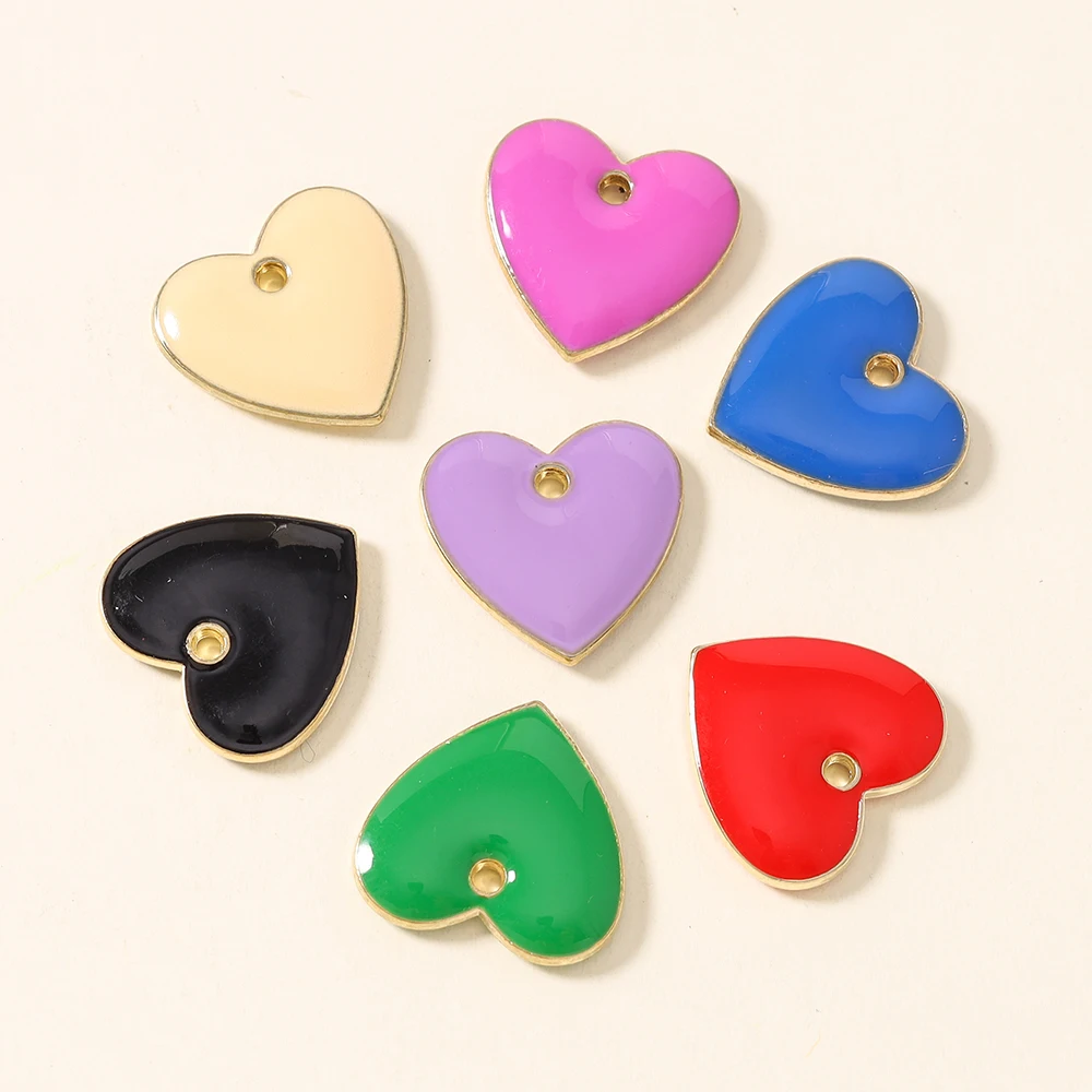 10 Stück Niedliche Bunte Emaille-Herzanhänger für DIY Niedliche Ohrringe, Armbänder, Schlüsselanhänger und Armbandherstellung
