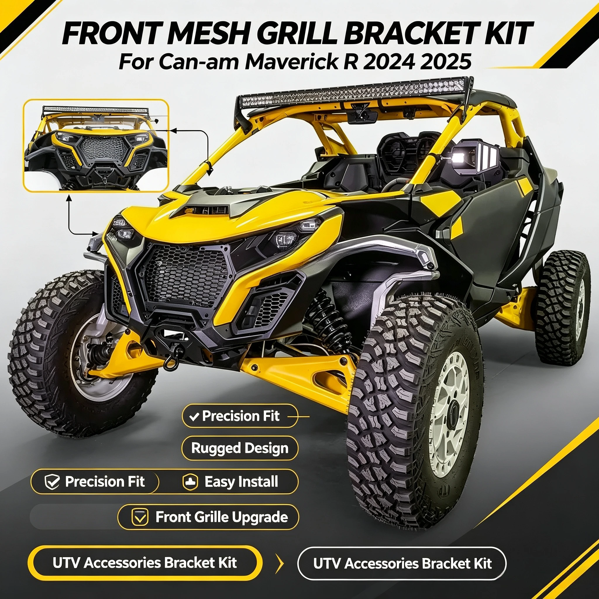 New For Can-am Maverick R MAVERICK R 2024 For CAN AM MAVERICK R 2025 UTV Accessories Bracket Kit Grille Driving Front Mesh Grill