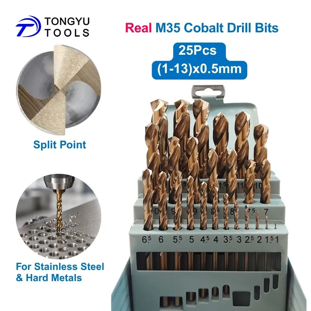 Cobalt Drill Bit Set 1-13mm M35 HSS Co5% DIN338 Metric 135 Split Point Jobber Twist Bit for Stainless Steel Hard Metal