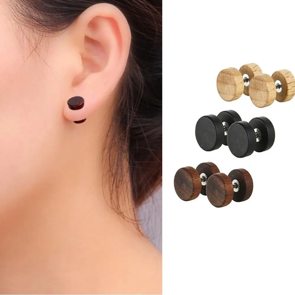 パンクステンレス鋼両面天然木男性女性ボディジュエリーバーベル耳スタッド抗アレルギー