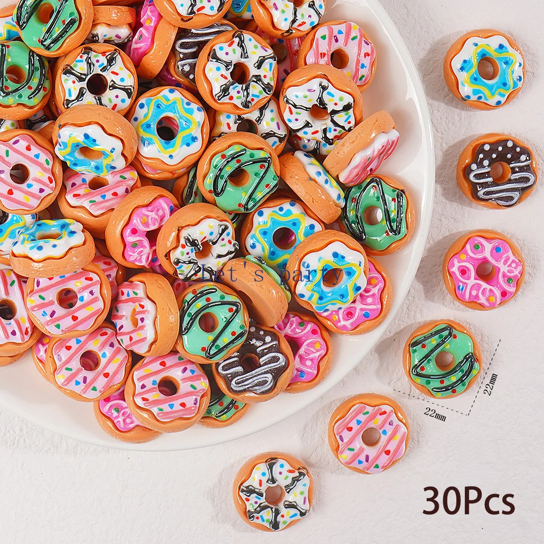 30Pcs 3D Resin Doughnut Flatback Cabochon Figurine Artificial Food Scrapbooking DIY Jewelry Craft Decoration Accessories