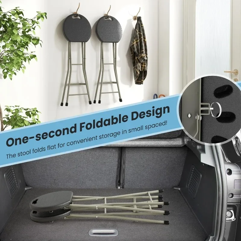 Goplus Folding Stool, 2 Pack 28 inch Foldable Camping Stool for Adults with 550 lb Capacity, Portable Plastic Fold up Stool