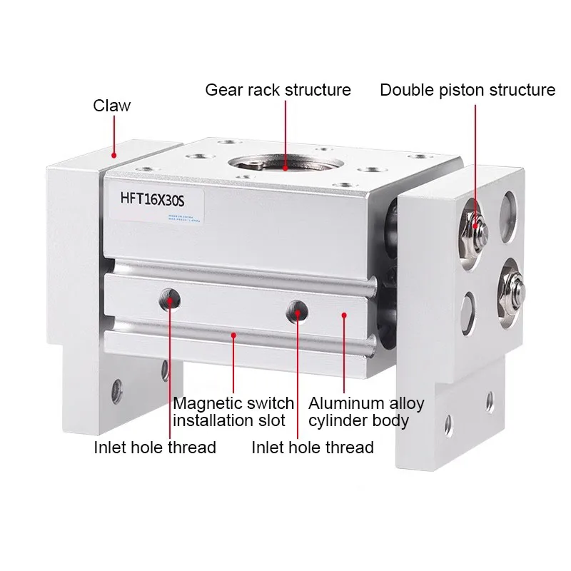 Wide Pneumatic Finger Cylinder HFT10/16/20/25/32-20/30/40/60/80/100/150-S Parallel Opening And Closing Precision Gripper