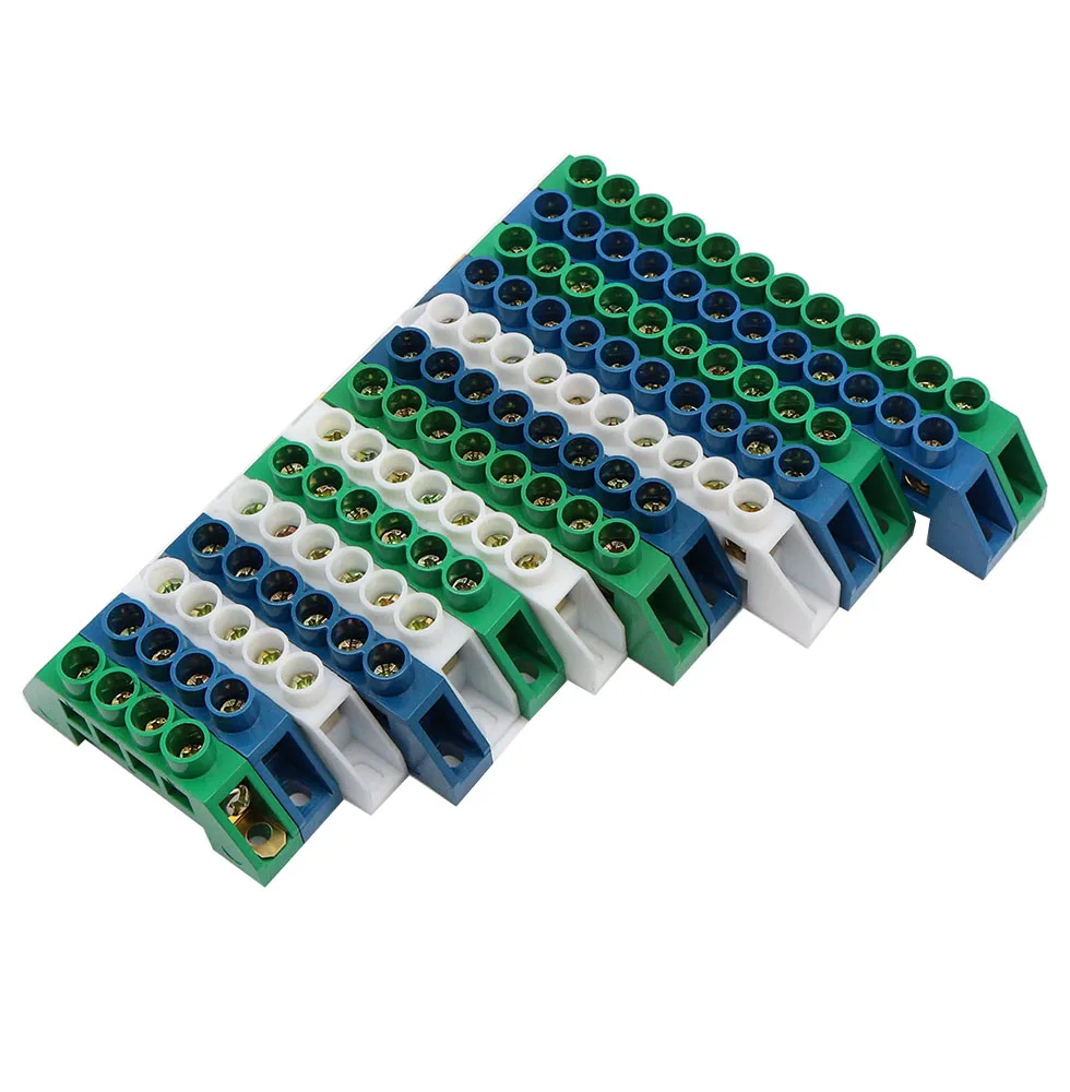 Blue White Green Bridge Design Zero Line 4-12 Pole Screw Brass Copper Grounding Strip Terminal Block Connector Earth And Neutral