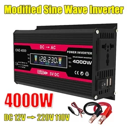 4000W Modified Sine Wave Inverter with 2USB Universal Socket Intelligent LCD Display 4.2A Fast Charging Voltage Converter