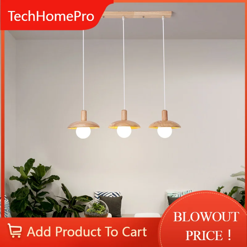 TechHPModern Nordic Wood Design LED Chandelier For Dining Room Kitchen Bar Bedroom Pendant Lamp Glass