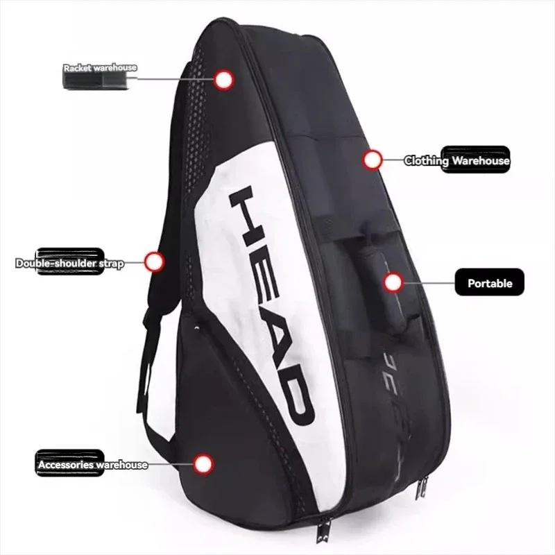 Genuine HEAD Tennis Raquet Sports Bag Padel Backpack Large Capacity  Can Hold 6 Rackets