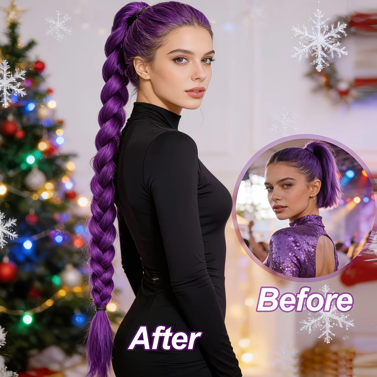 Synthetic Braided Purple Hair Ponytail Kids Costume Hairstyle 26inch Long Ponytail with Clips for Kids Girls Halloween Christmas image 6