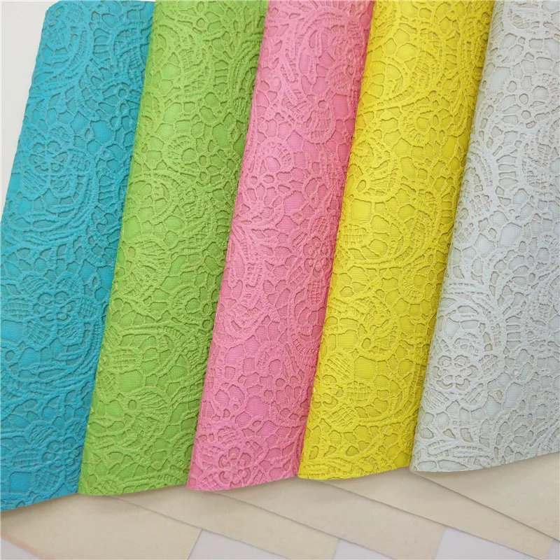 Pastel Colors Lace Embossed Synthetic Leather Vinyl Fabric Faux Leather Sheets For Bows Earrings DIY 21x29CM Q353